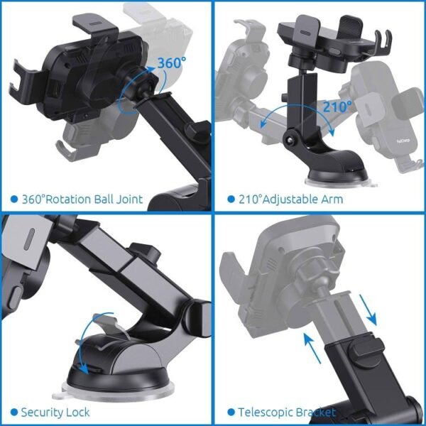 15W Car-mounted Smart Induction Wireless Charging Mobile Phone Holder, Suction Cup Holder + Air Outlet Clip, With Suction Cup Holder - Image 7
