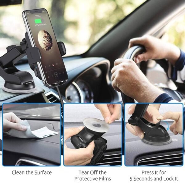 15W Car-mounted Smart Induction Wireless Charging Mobile Phone Holder, Suction Cup Holder + Air Outlet Clip, With Suction Cup Holder - Image 8